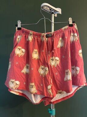 Women's Red Pomeranian Print Lounge Shorts with Stretch Waistband and Pockets